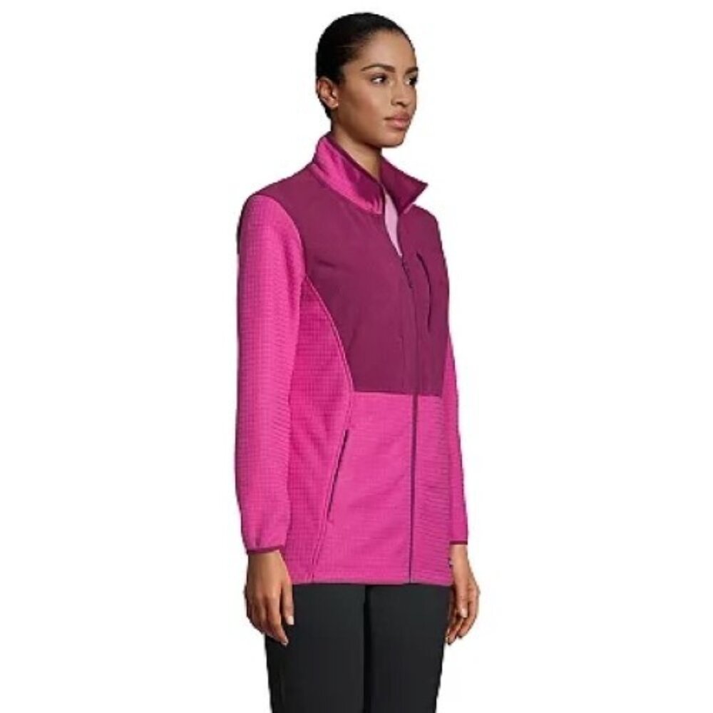 Lands End XL Pink Grid Waffle Fleece Full Zip Jacket